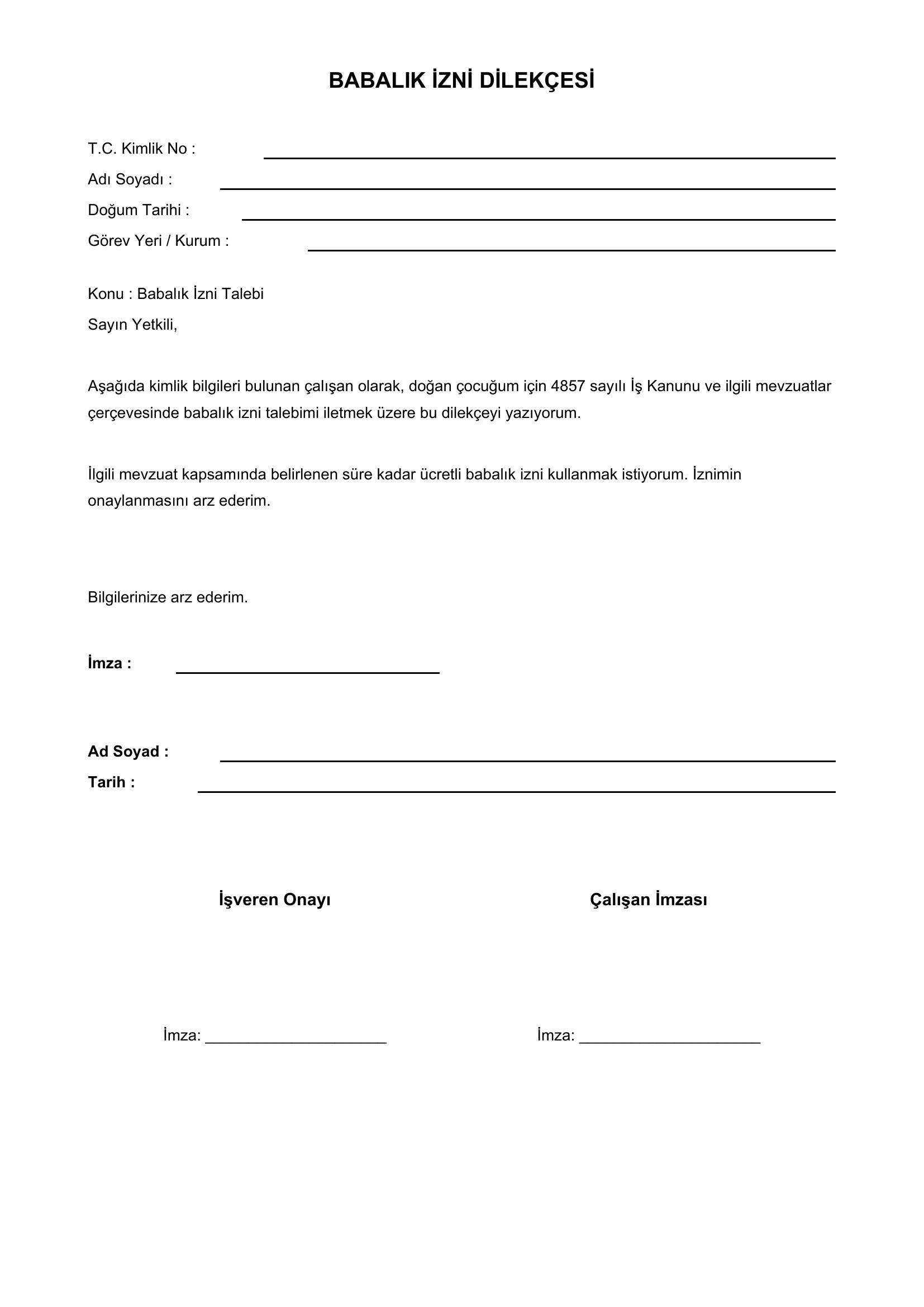 Babalık Izni Dilekçesi
