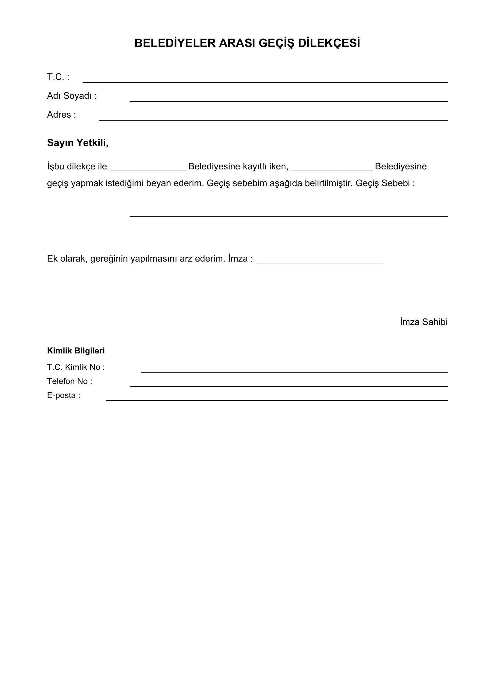 Belediyeler Arası Geçiş Dilekçesi