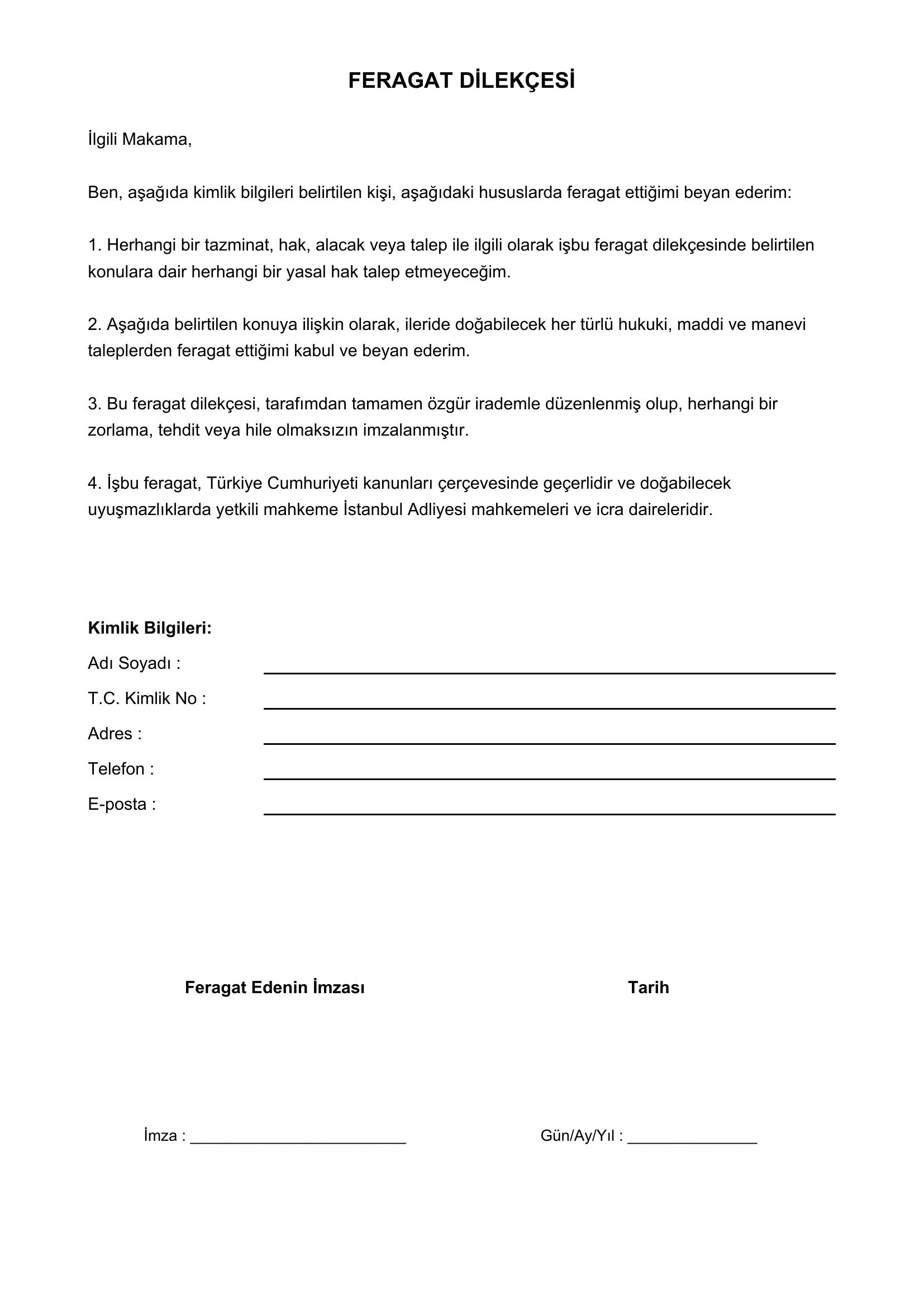 Feragat Dilekçesi