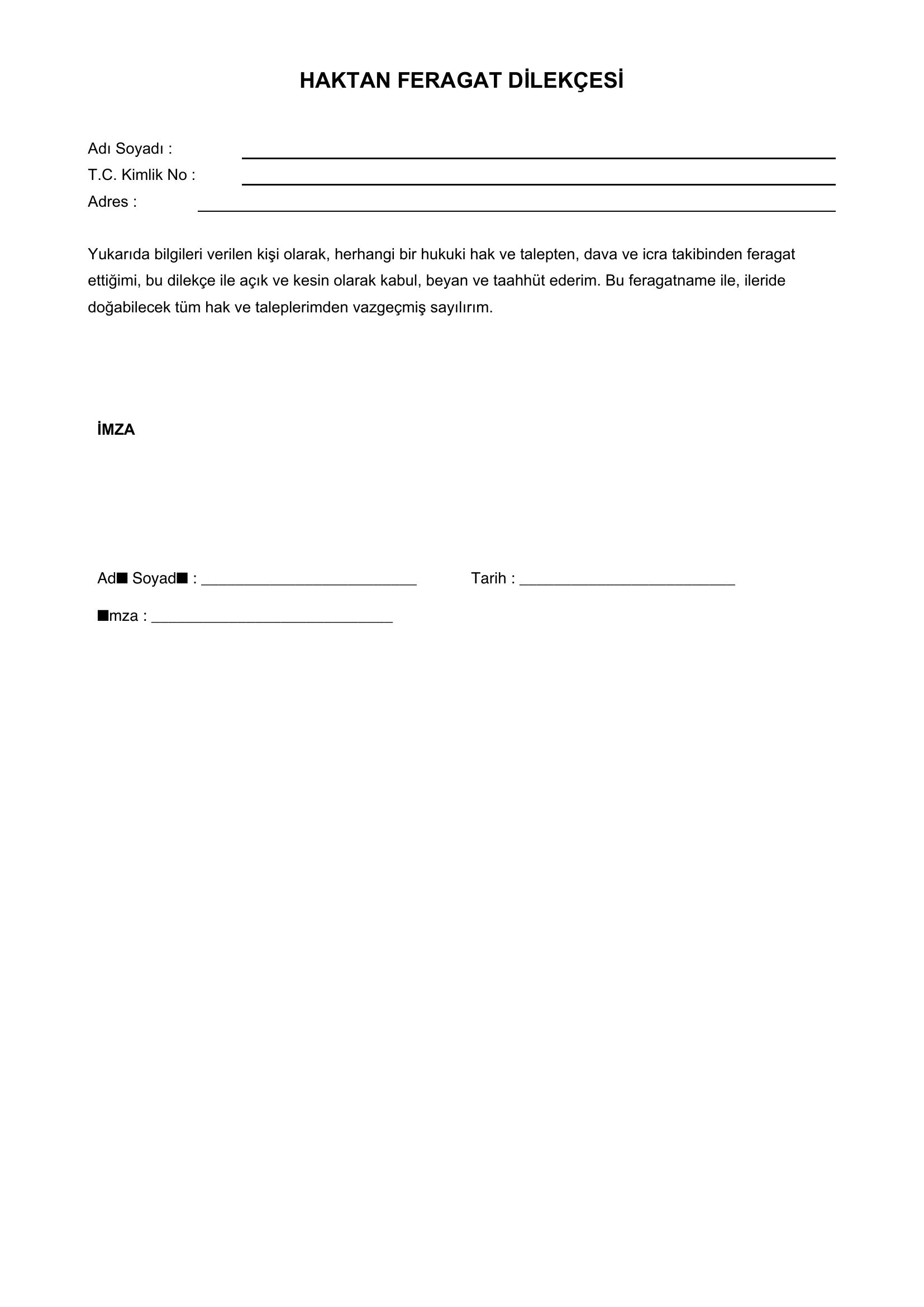 Haktan Feragat Dilekçesi