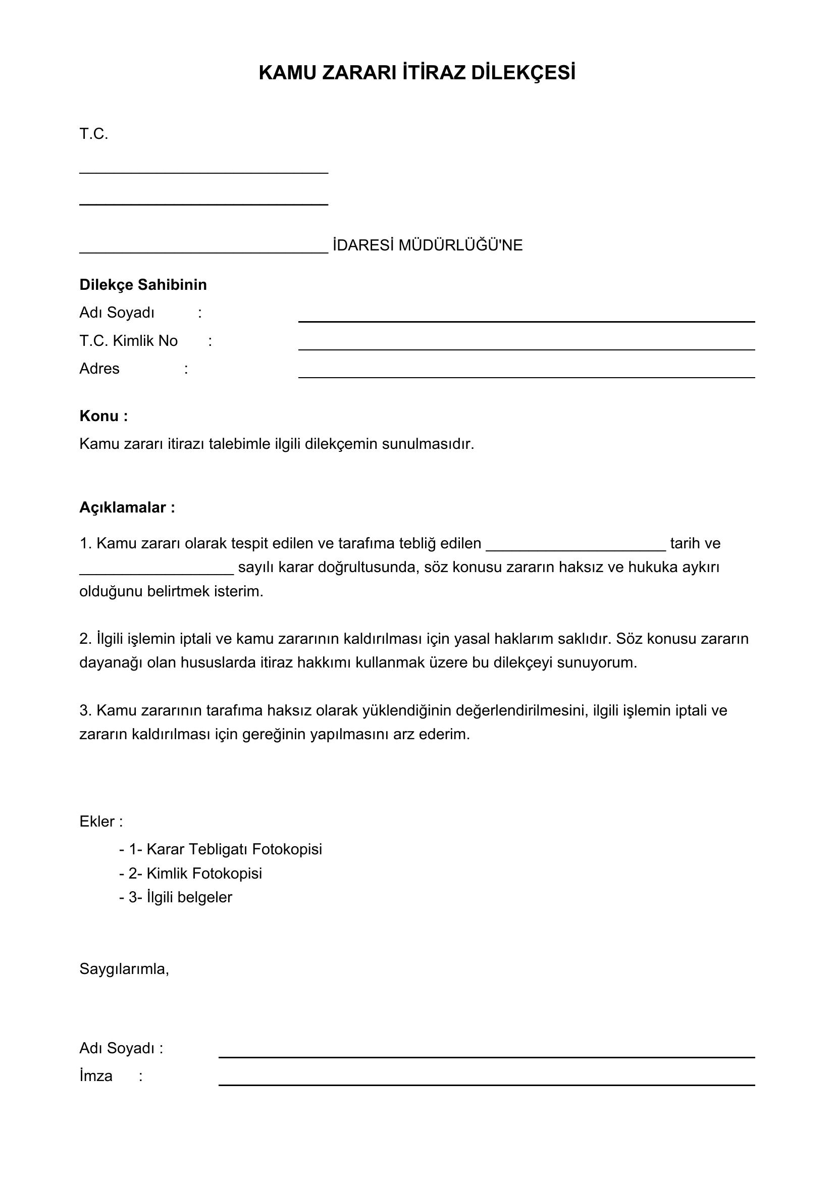 Kamu Zararı Itiraz Dilekçesi Örneği