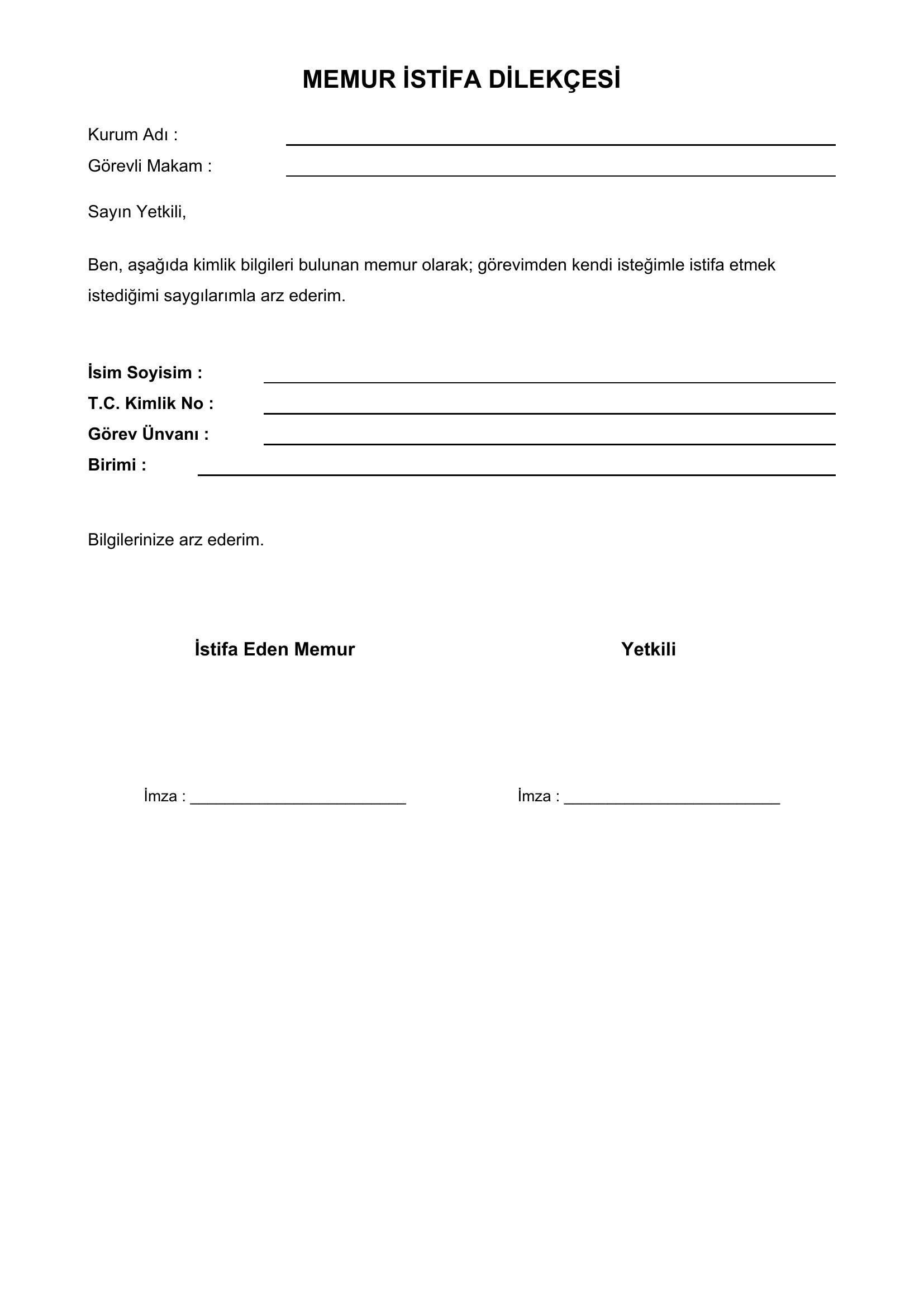 Memur Istifa Dilekçesi