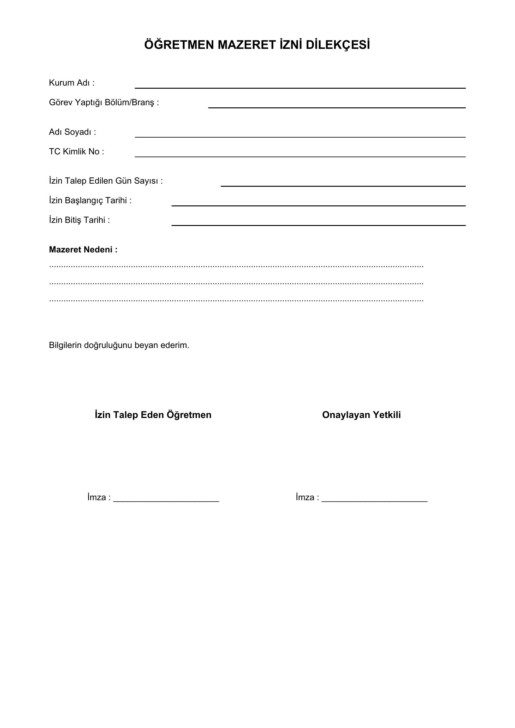 Öğretmen Mazeret Izni Dilekçesi