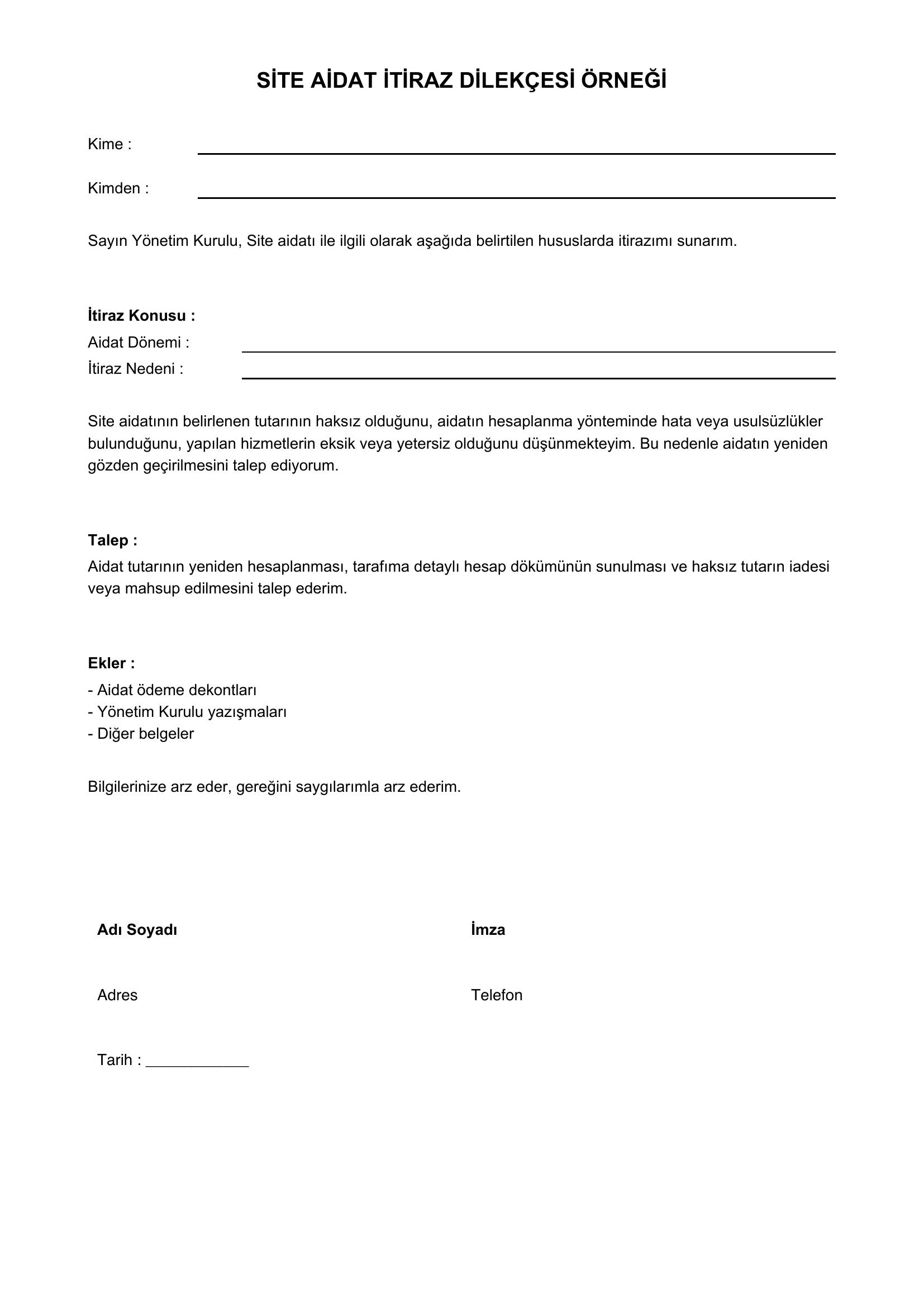 Site Aidat Itiraz Dilekçesi Örneği