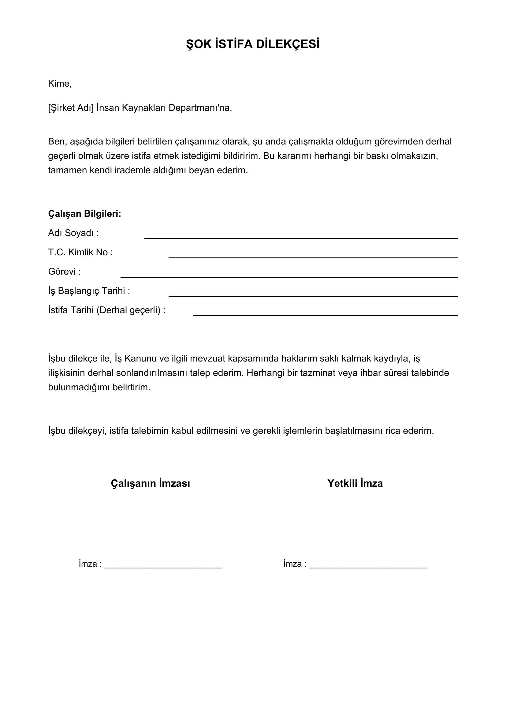 Şok Istifa Dilekçesi