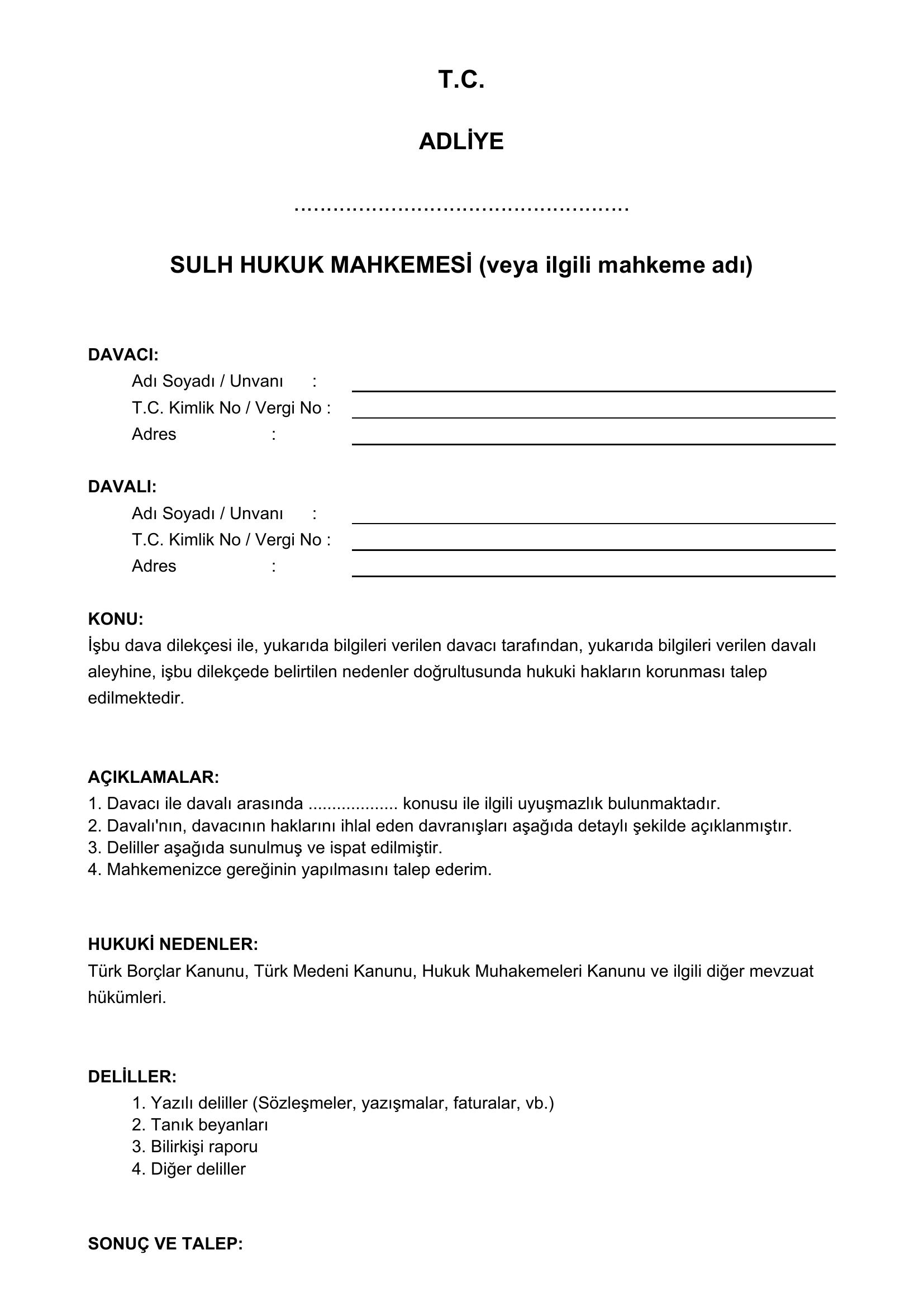 Uyap Dava Dilekçesi Örneği